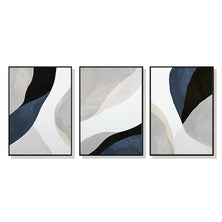 Wall Art 90cmx135cm Abstract Navy Blue 3 Sets Black Frame Canvas