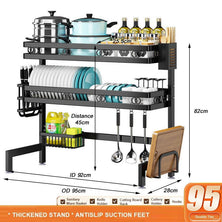 95cm Double Tier Dish Drying Rack Holder Drain caddy Kitchen Drainer Storage Over Sink Organiser