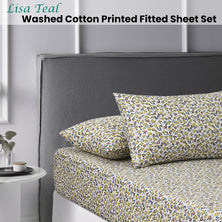 Accessorize Lisa Teal Washed Cotton Printed Fitted Sheet Set Queen