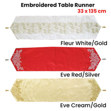 Embroidered Faux Silk Table Runner 33 x 135 cm Fleur White Gold
