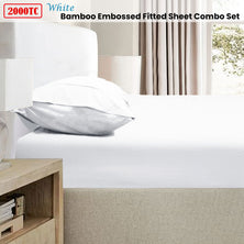 Ramesses 2000TC Bamboo Embossed Fitted Sheet Combo Set White King