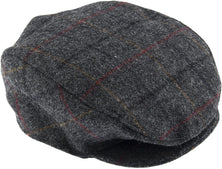 DENTS Abraham Moon Tweed Flat Cap Wool Ivy Hat Driving Cabbie Quilted 1-3038 - Charcoal - X-Large