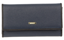 Morrissey Italian Structured Leather Flap Over Ladies Wallet - Navy