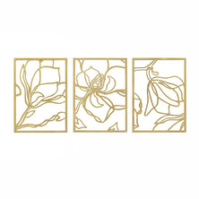 3 Piece Gold Flower Metal Wall Decor Abstract Floral Aesthetic Set of 3