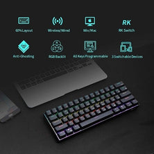 Royal Kludge RK61 Wired Dual Mode Hot Swappable Mechanical Keyboard Black (Blue Switch)