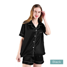 2pc satin short women pajamas set medium black