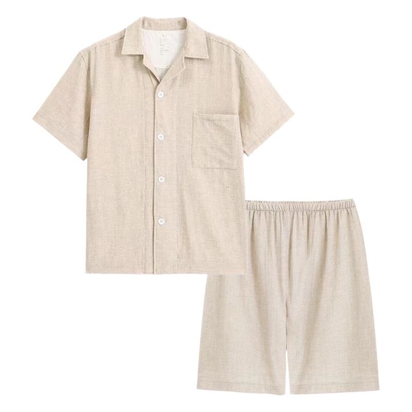 Cotton Short Sleeve Japanese Leisure Sleep Shorts Set Men's Pure Color Short-sleeved Short-sleeved Trousers XL