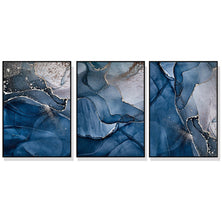 Wall Art 60cmx90cm Blue Gold Marble 3 Sets Black Frame Canvas