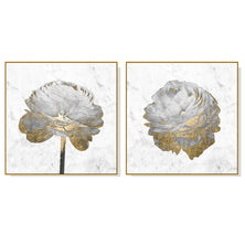 Wall Art 90cmx90cm Gold And White Blossom On White 2 Sets Gold Frame Canvas