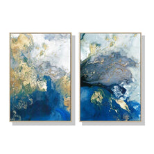 Wall Art 60cmx90cm Marbled Blue And Gold 2 Sets Gold Frame Canvas