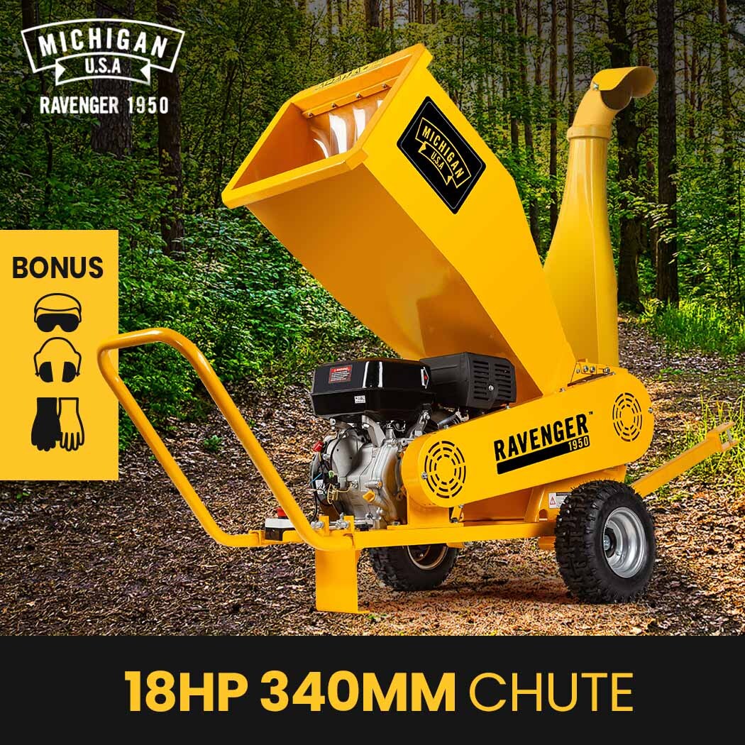 MICHIGAN 18HP Wood Chipper Garden Shredder Mulcher Tree Petrol Commercial Branch