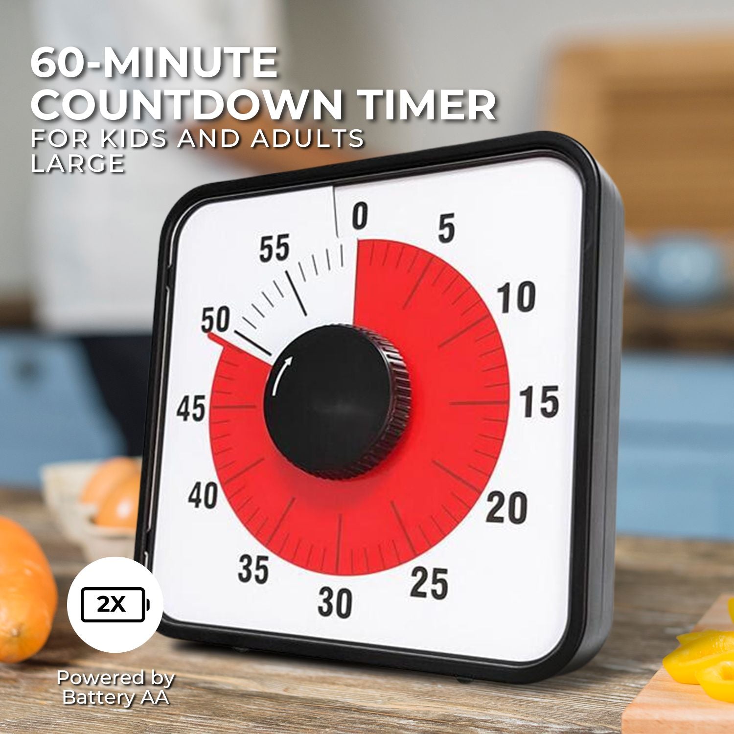 GOMINIMO 60-Minute Visual Countdown Timer (Large, Black) GO-KCT-101-BS