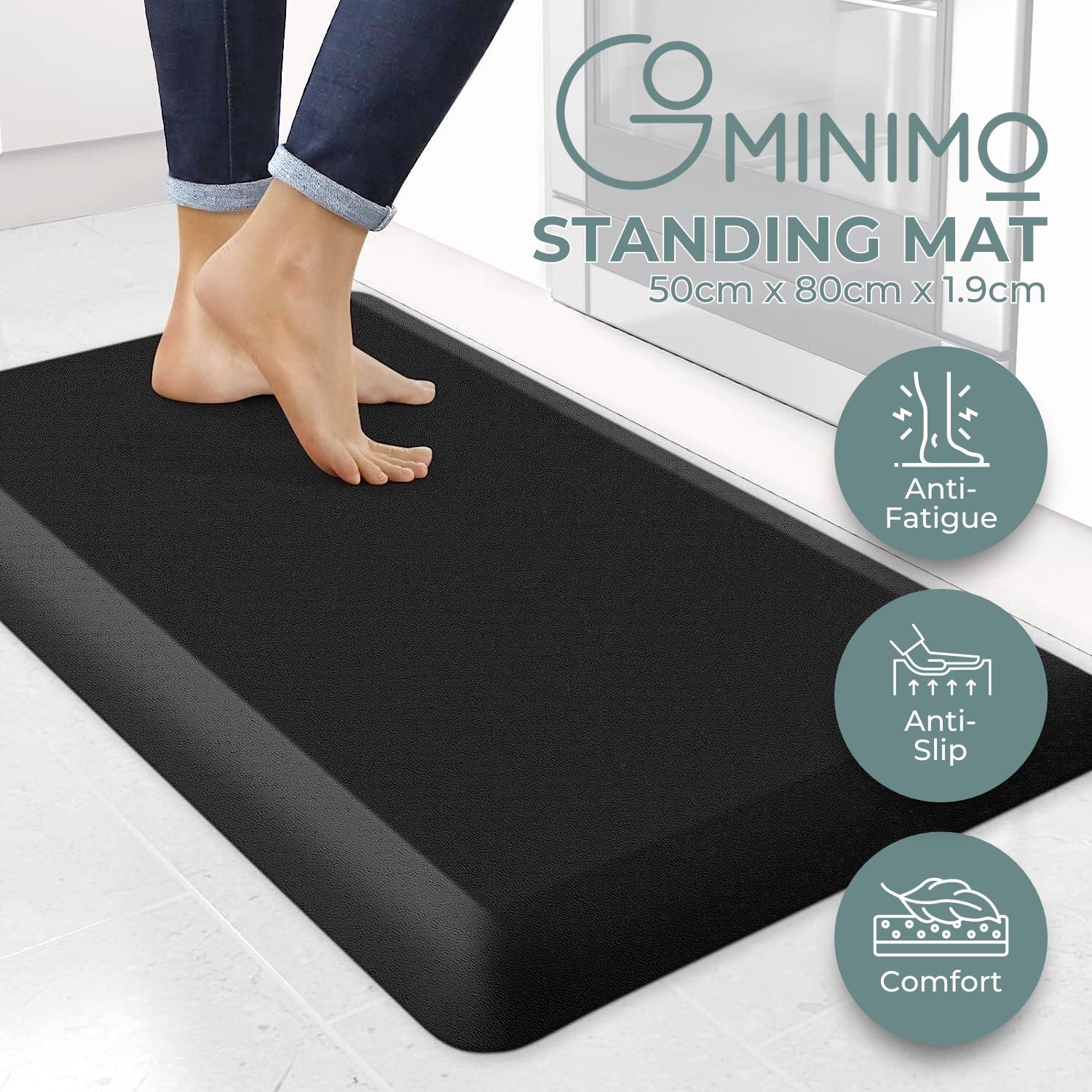 GOMINIMO 1 Pcs Anti Fatigue Floor Mat (Black, 50cm x 80cm x 1.9cm) GO-OM-100-DHP