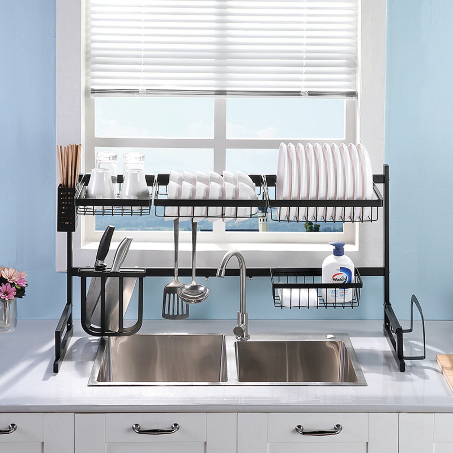 GOMINIMO Dish Drying Rack Over Sinks Adjustable 85-100cm (Black) GO-DDR-100-JD