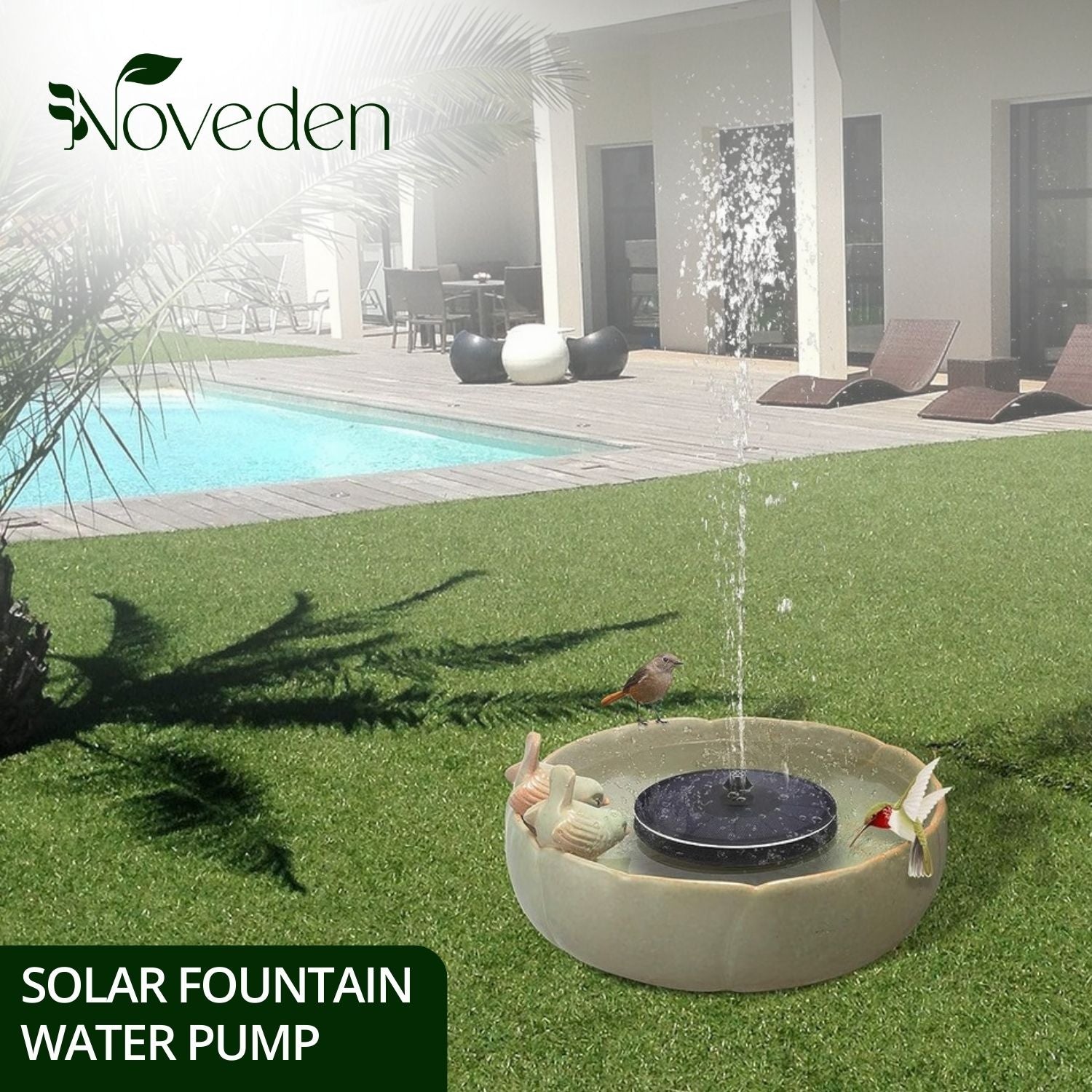 NOVEDEN 16cm 1.5W Solar Fountain Water Pump for Bird Bath (Black)