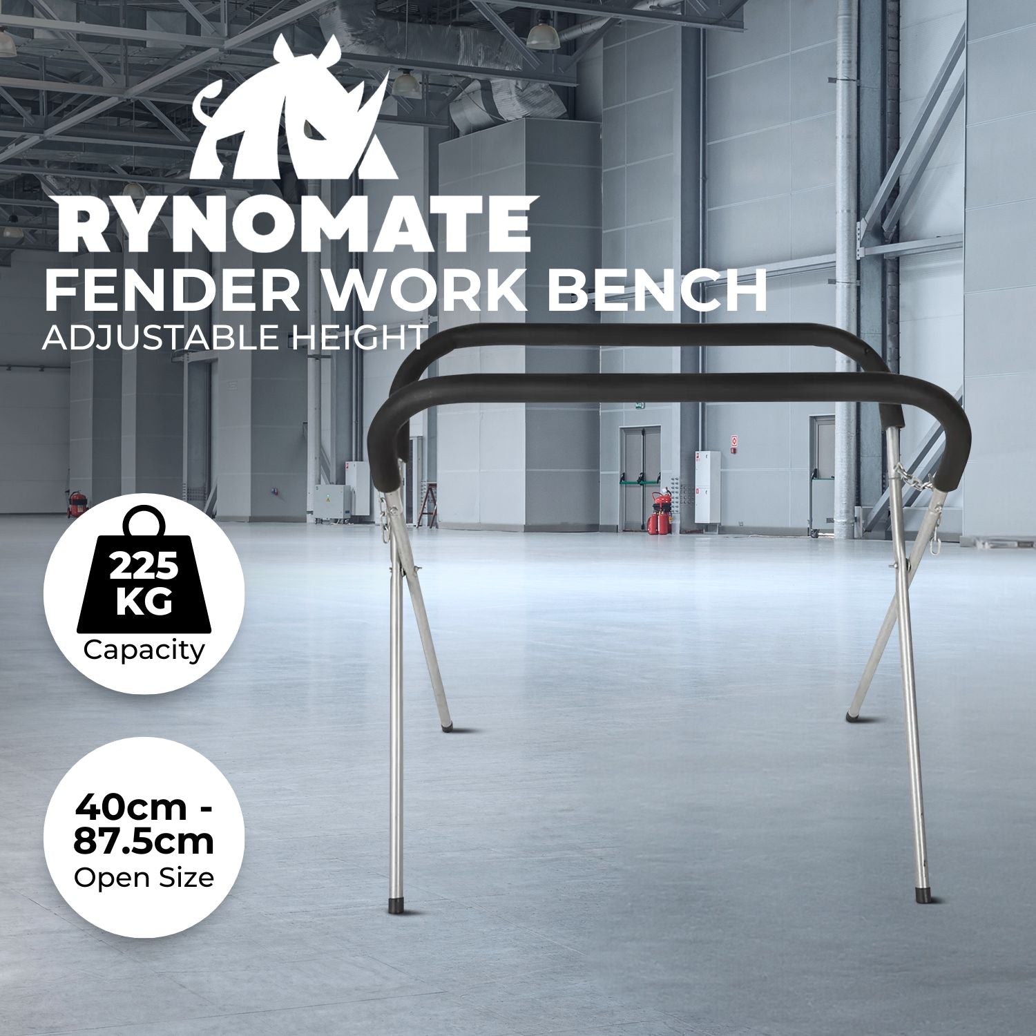 RYNOMATE 2x Adjustable Straight Leg Work Bench Panel Stand (Black) RNM-WBPS-100-QL