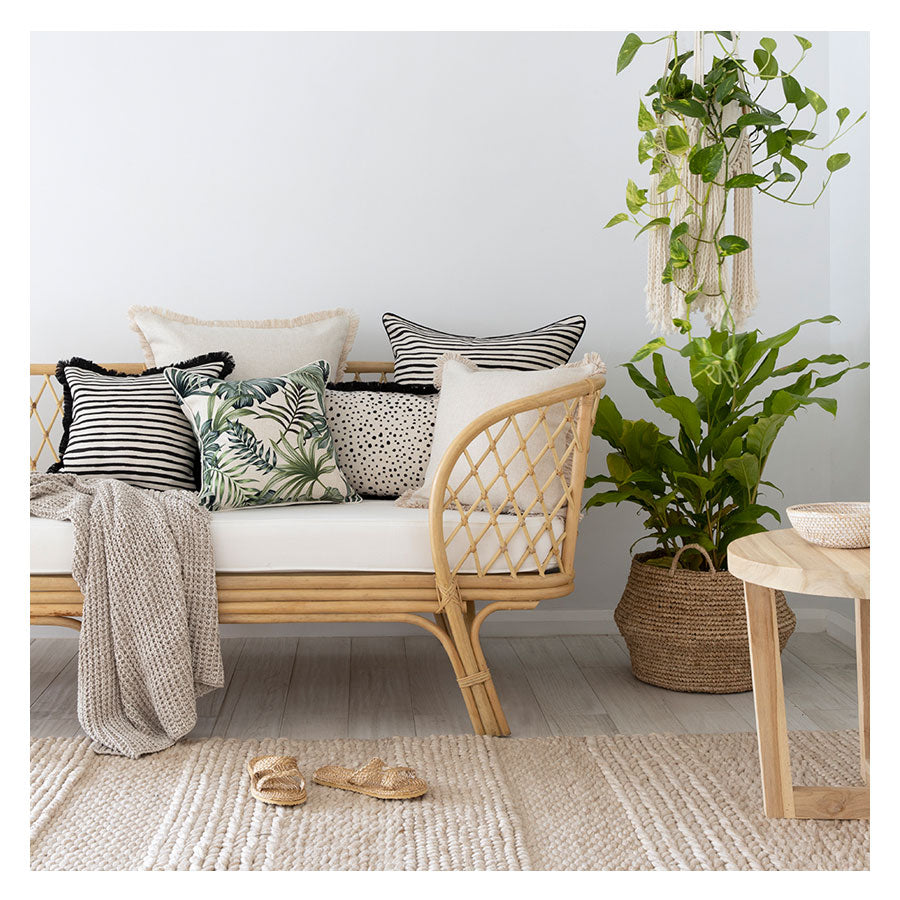 Cushion Cover-Coastal Fringe Black-Paint Stripes-45cm x 45cm