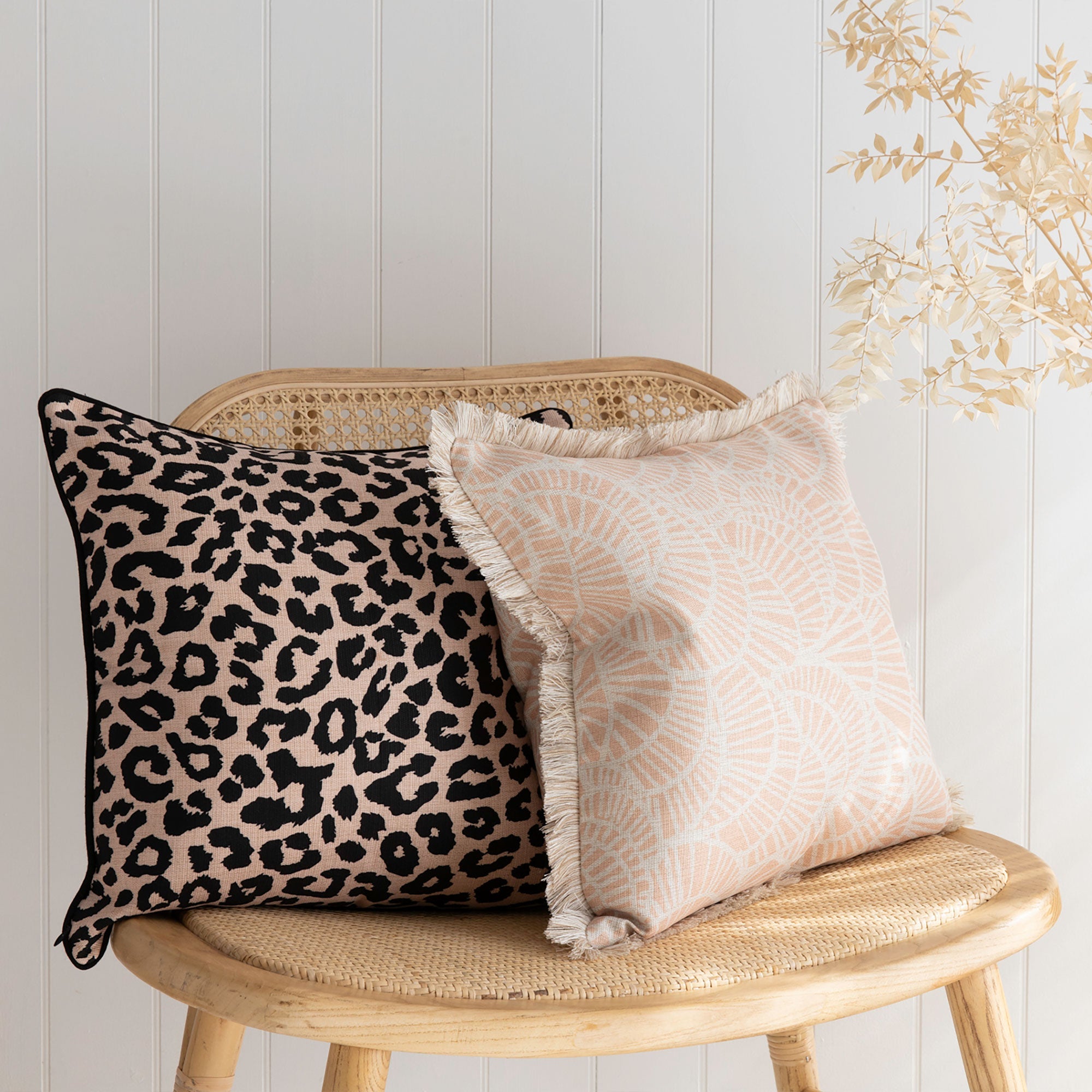 Cushion Cover-Coastal Fringe Natural-Positano Blush-45cm x 45cm