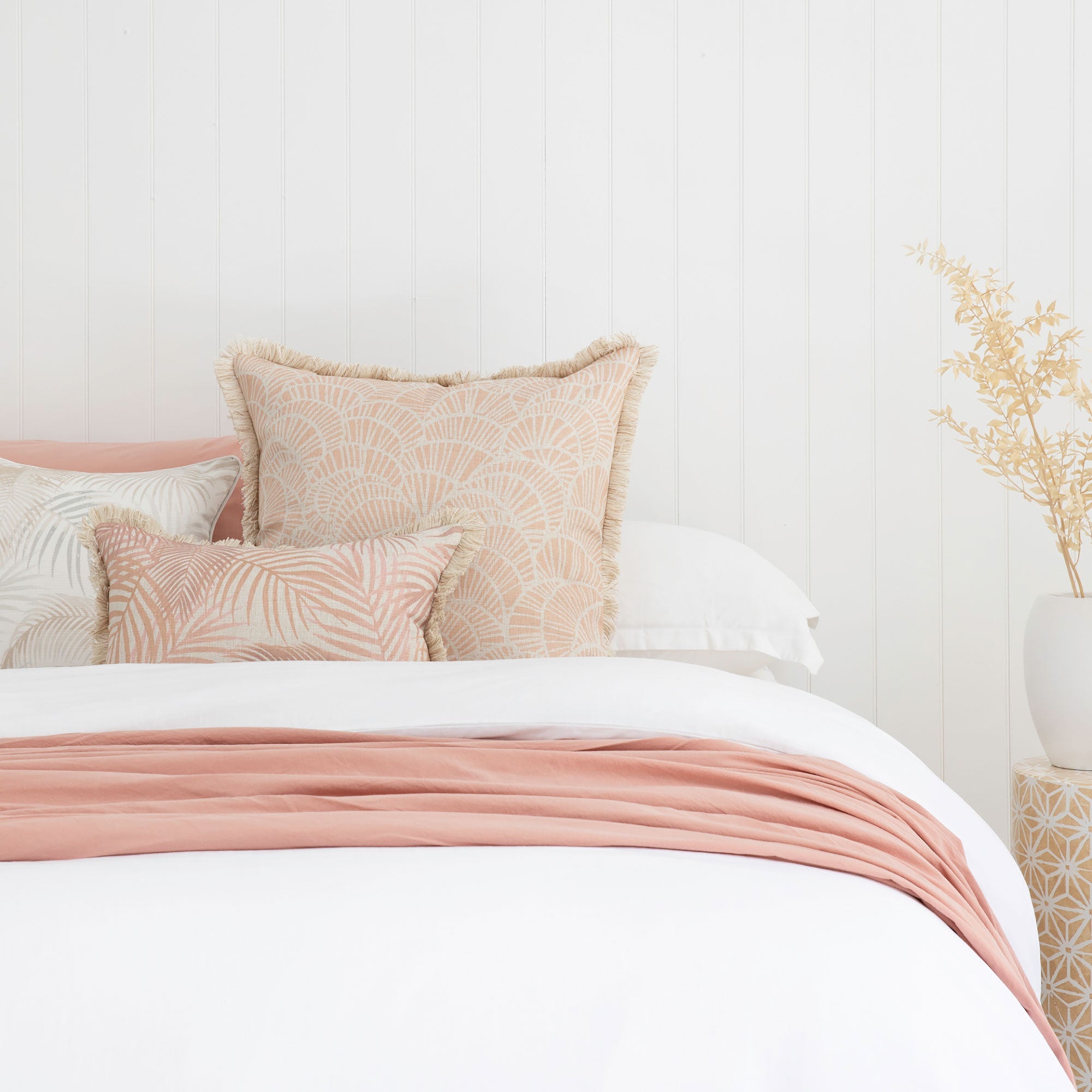Cushion Cover-Coastal Fringe Natural-Positano Blush-60cm x 60cm
