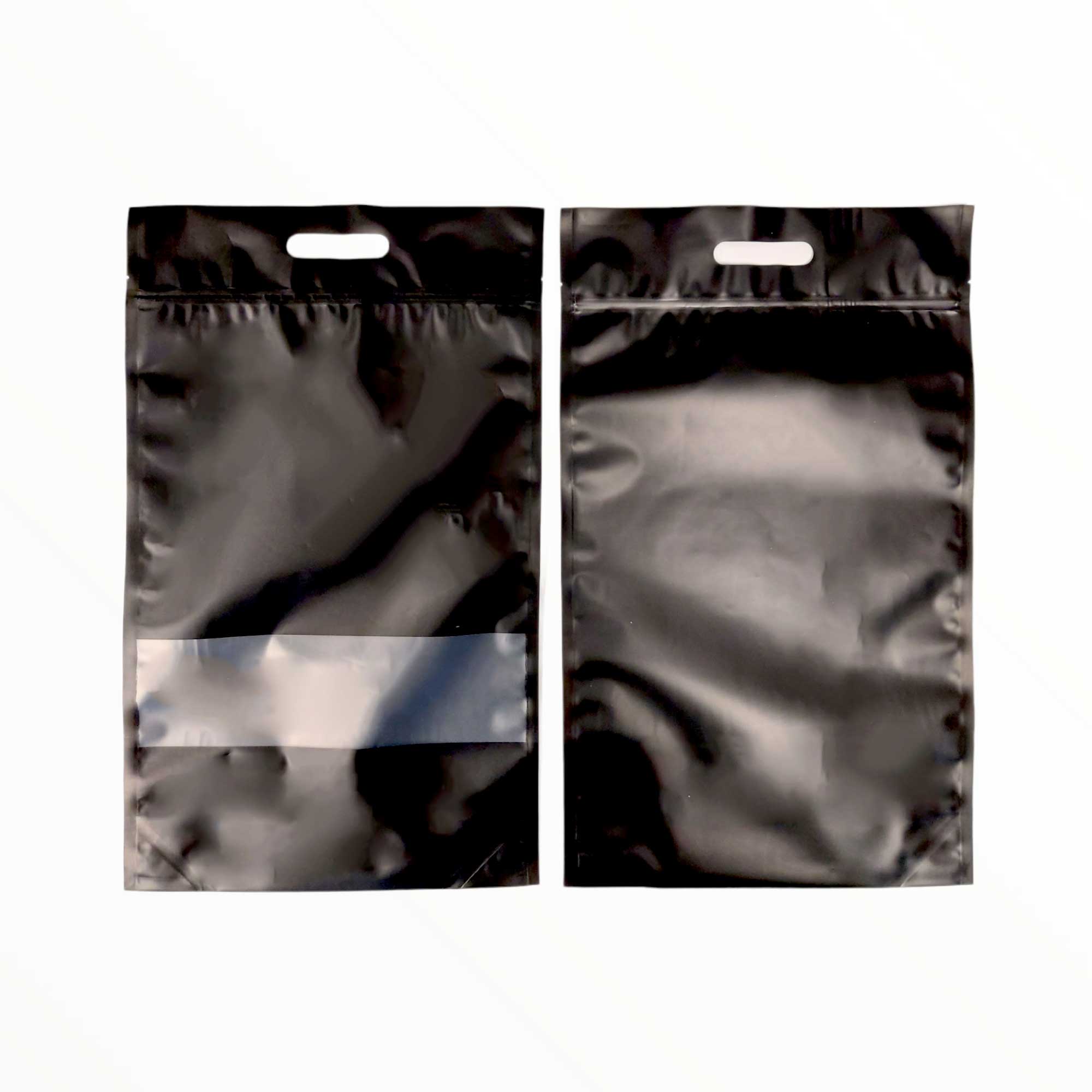 200 Resealable Black Stand Up Bags 53x32cm - Food Packaging Zip Pouch and Handle