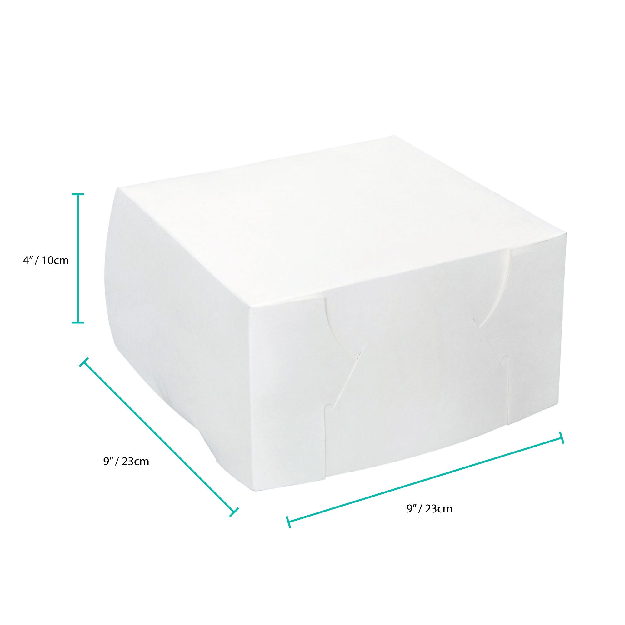 100x Takeaway Cake Box 9x9x4 Inches - Square Folding White Dessert Packaging