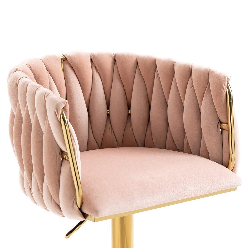 SERENITà Modern Velvet Breakfast Bar Stools Swivel Barstools Adjustable Counter Stools with Backrest Set of 2 Pink