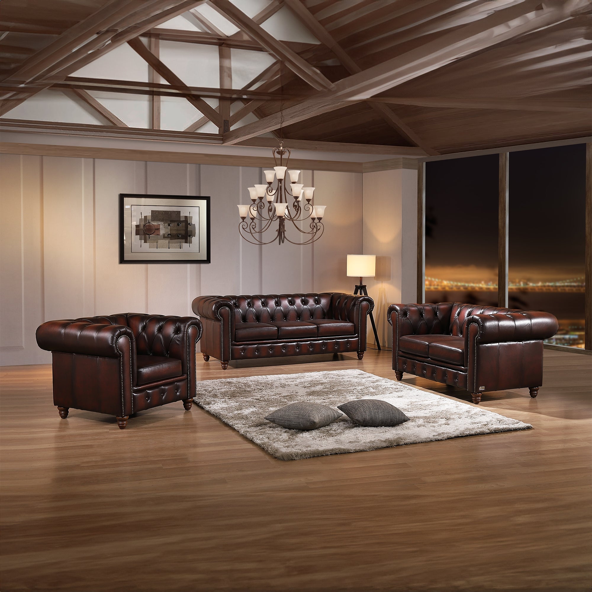 Max Chesterfield 1+2+3 Seater Sofa Set Lounge Genuine Leather Antique Brown