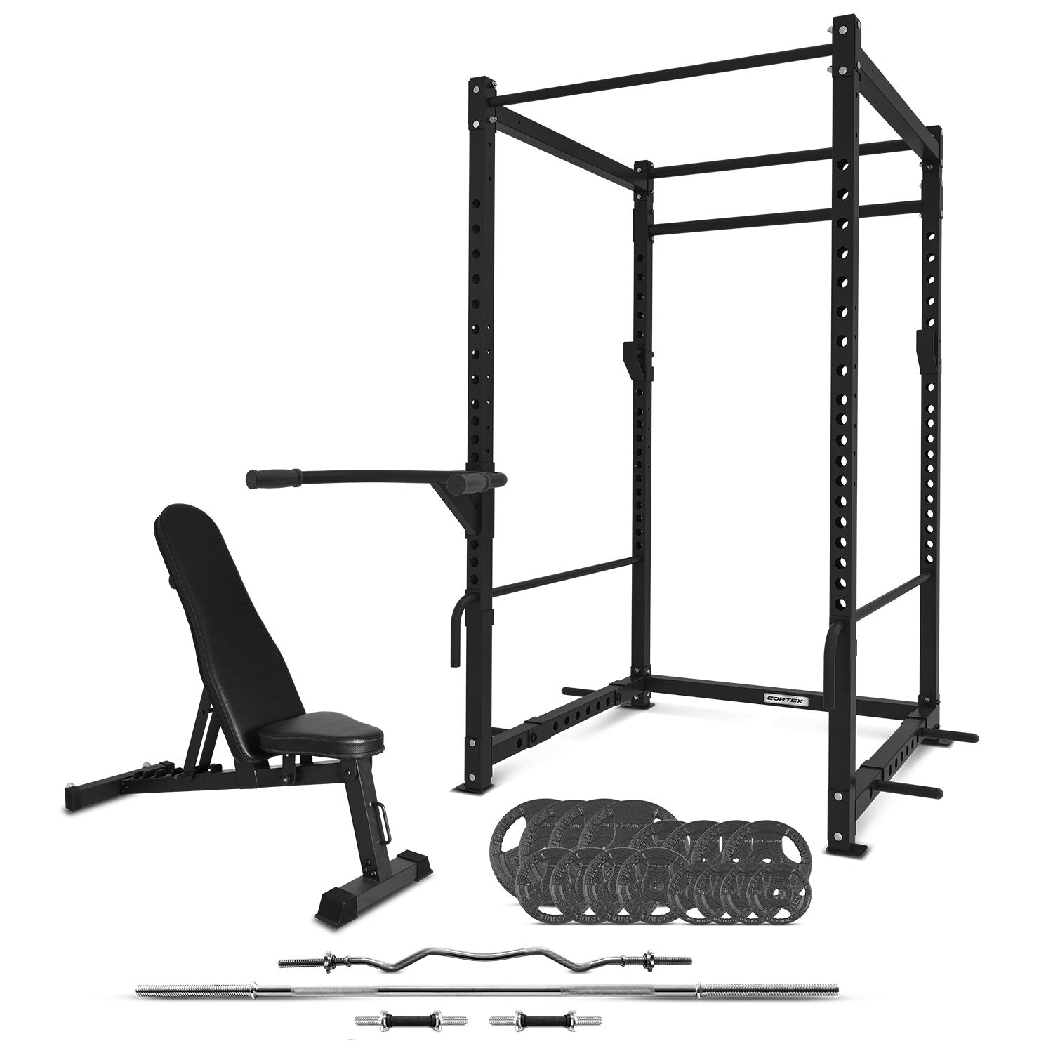 CORTEX PR3 Full Power Rack with 90kg Standard Tri-Grip Weight, Bar and ...