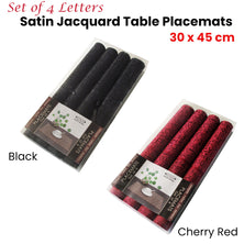 Set of 4 Jacquard Satin Letters Table Placemats Black 30 x 45cm