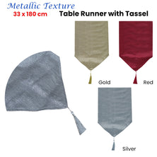 Metallic Texture Table Runner with Tassel 33 x 180 cm Silver