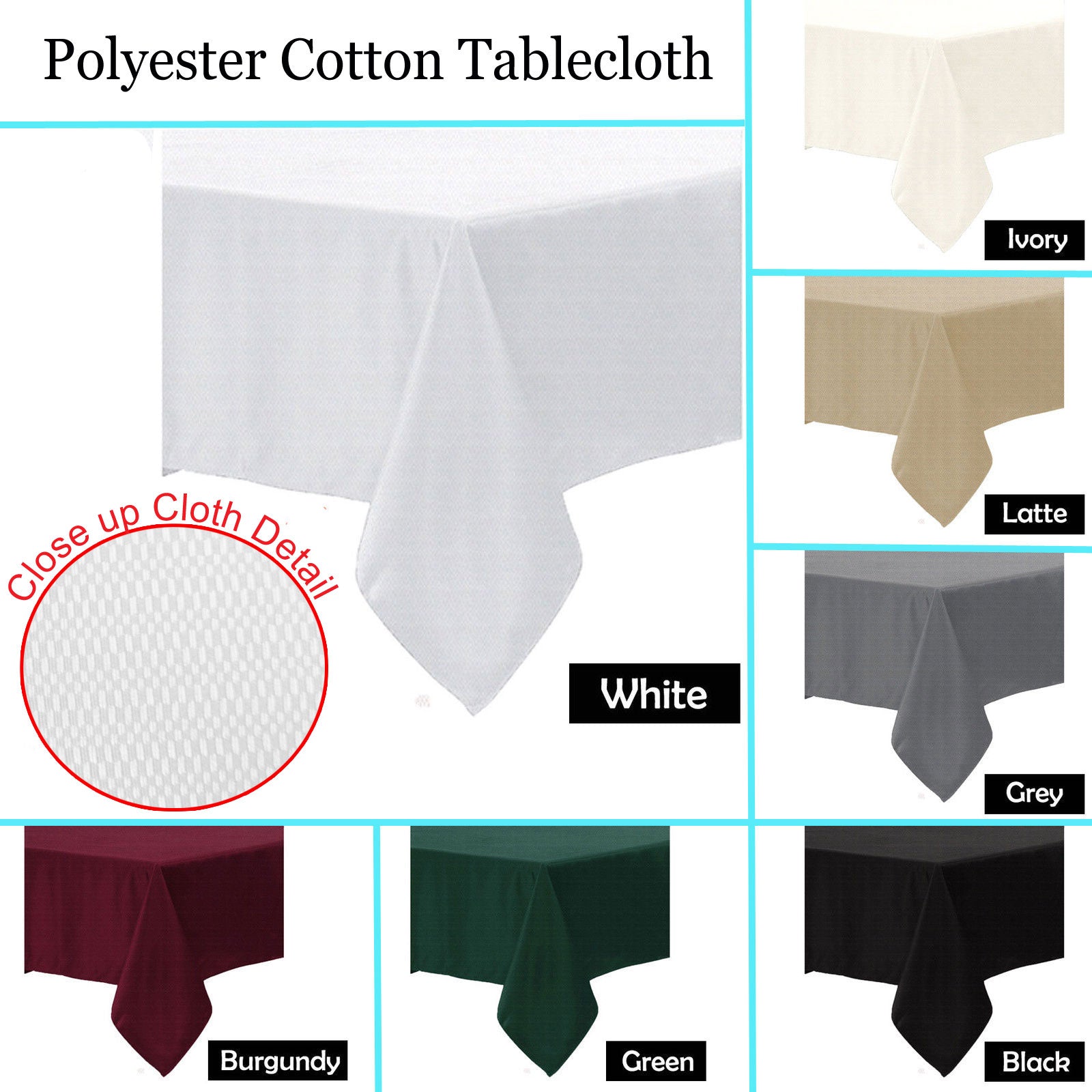 Polyester Cotton Tablecloth White 150 x 220 cm