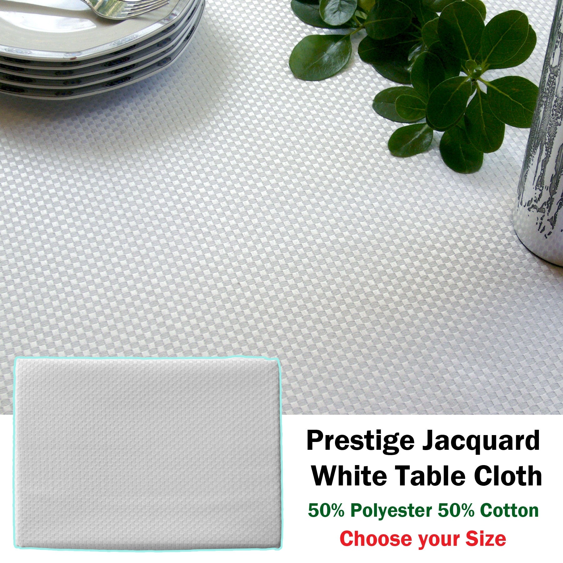 Invitation Prestige Jacquard White Table Cloth 180 x 270 cm