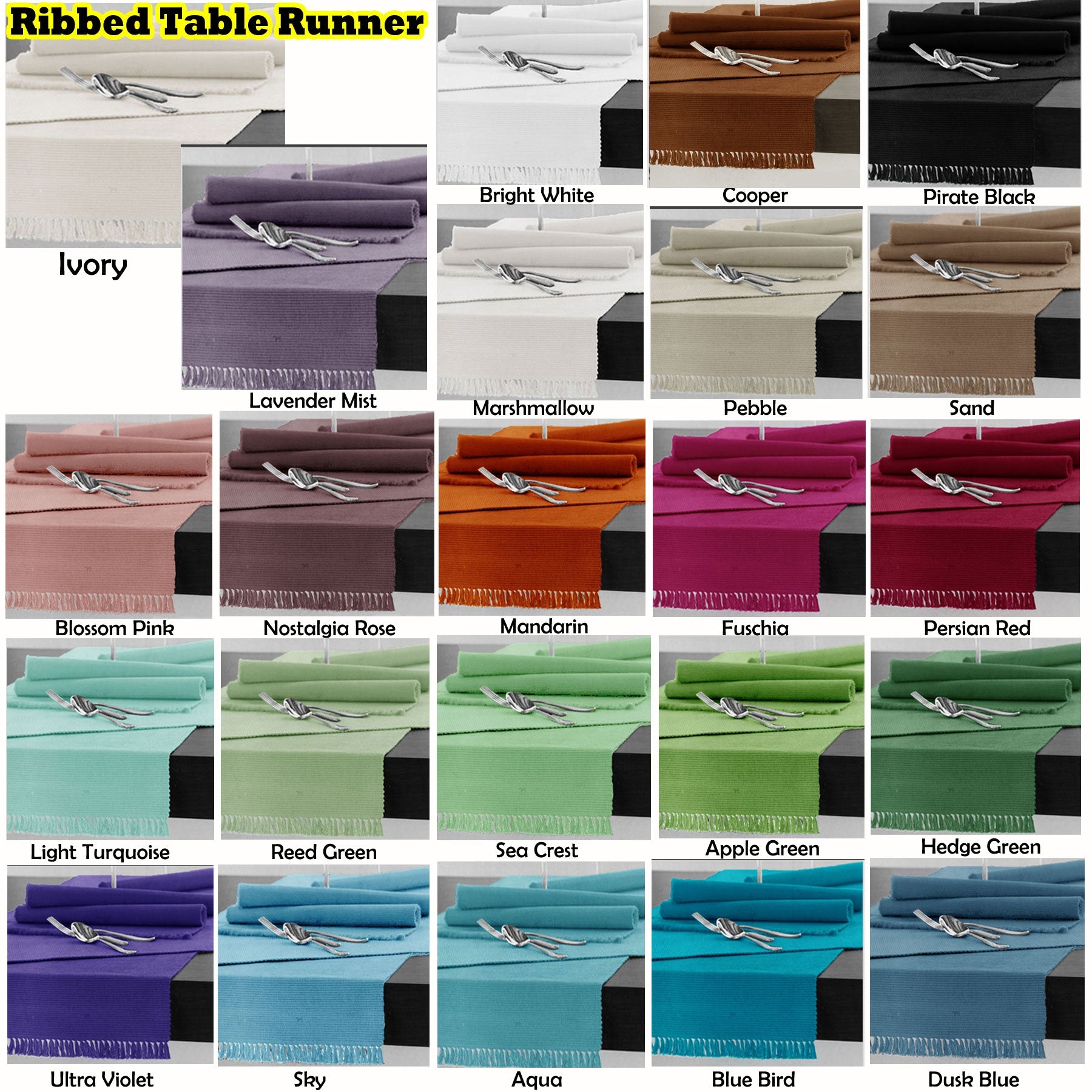 Hoydu Cotton Ribbed Table Runner 45cm x 150cm - REED GREEN