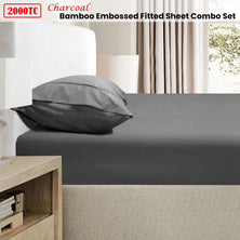 Ramesses 2000TC Bamboo Embossed Fitted Sheet Combo Set Charcoal Double
