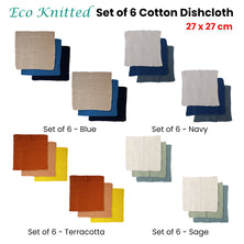 Ladelle Set of 6 Eco Knitted Cotton Dishcloth 27 x 27cm Sage
