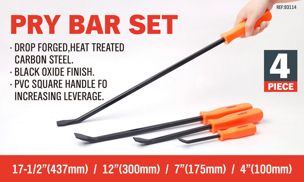 Horusdy 4Pc Steel Pry Bar Set Heavy Duty Mechanic Crowbar Car  4