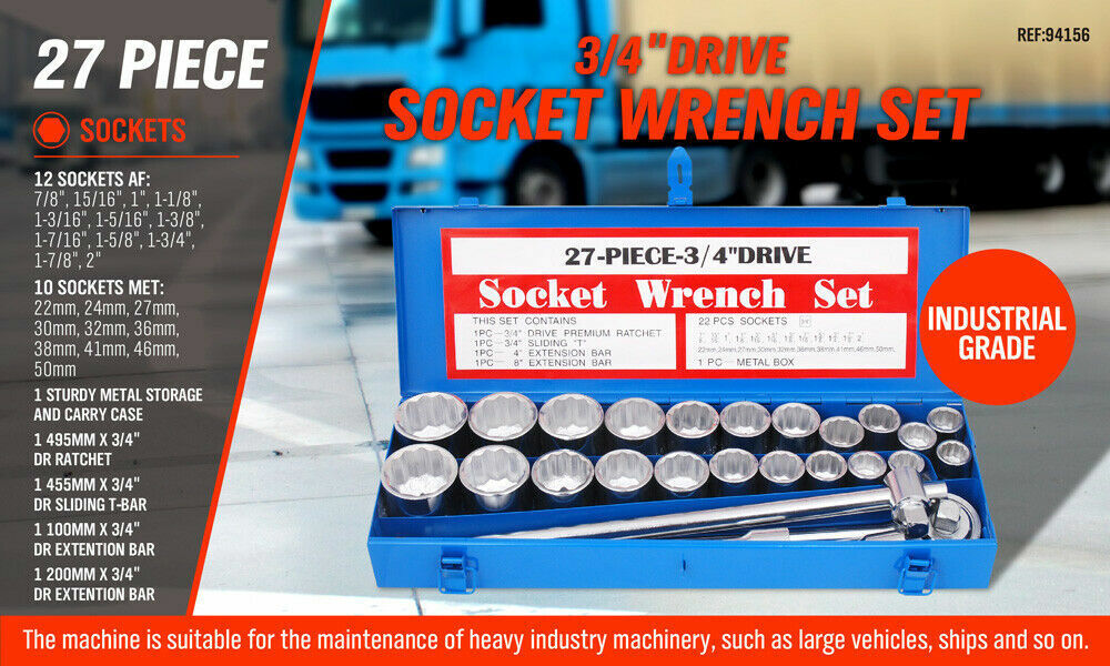 27Pc Heavy Duty Socket Wrench Set 3/4