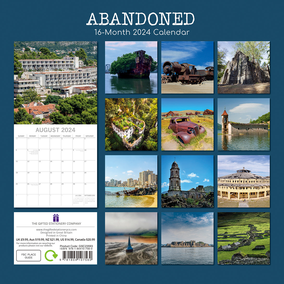 Abandoned 2024 Square Wall Calendar 16 Month Art Planner Christmas New Year Gift