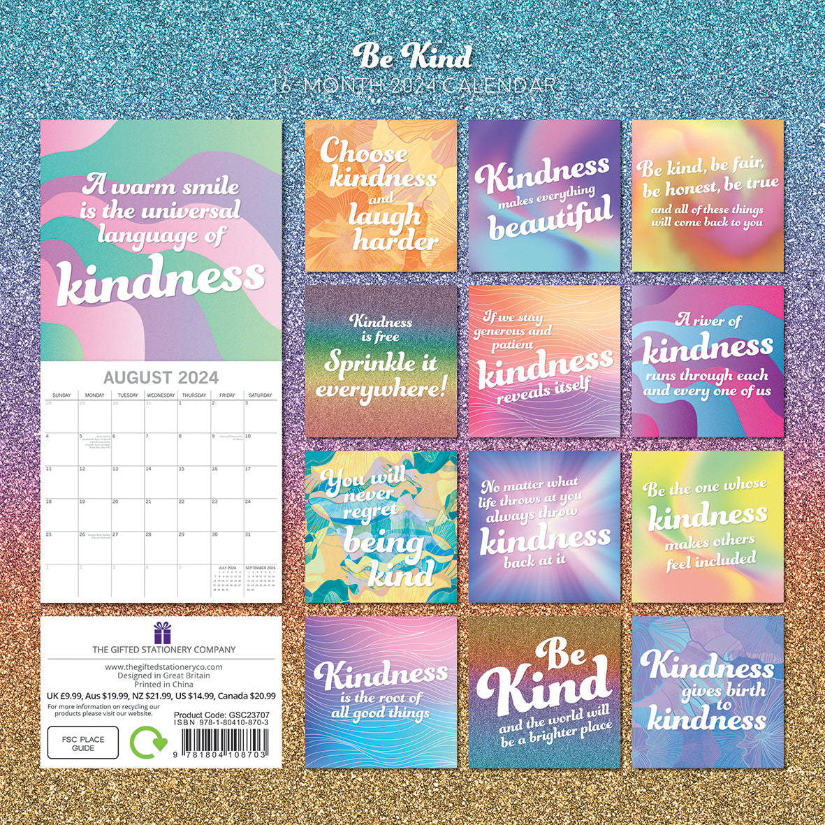Be Kind - 2024 Square Wall Calendar 16 Months Lifestyle Planner New Year Gift