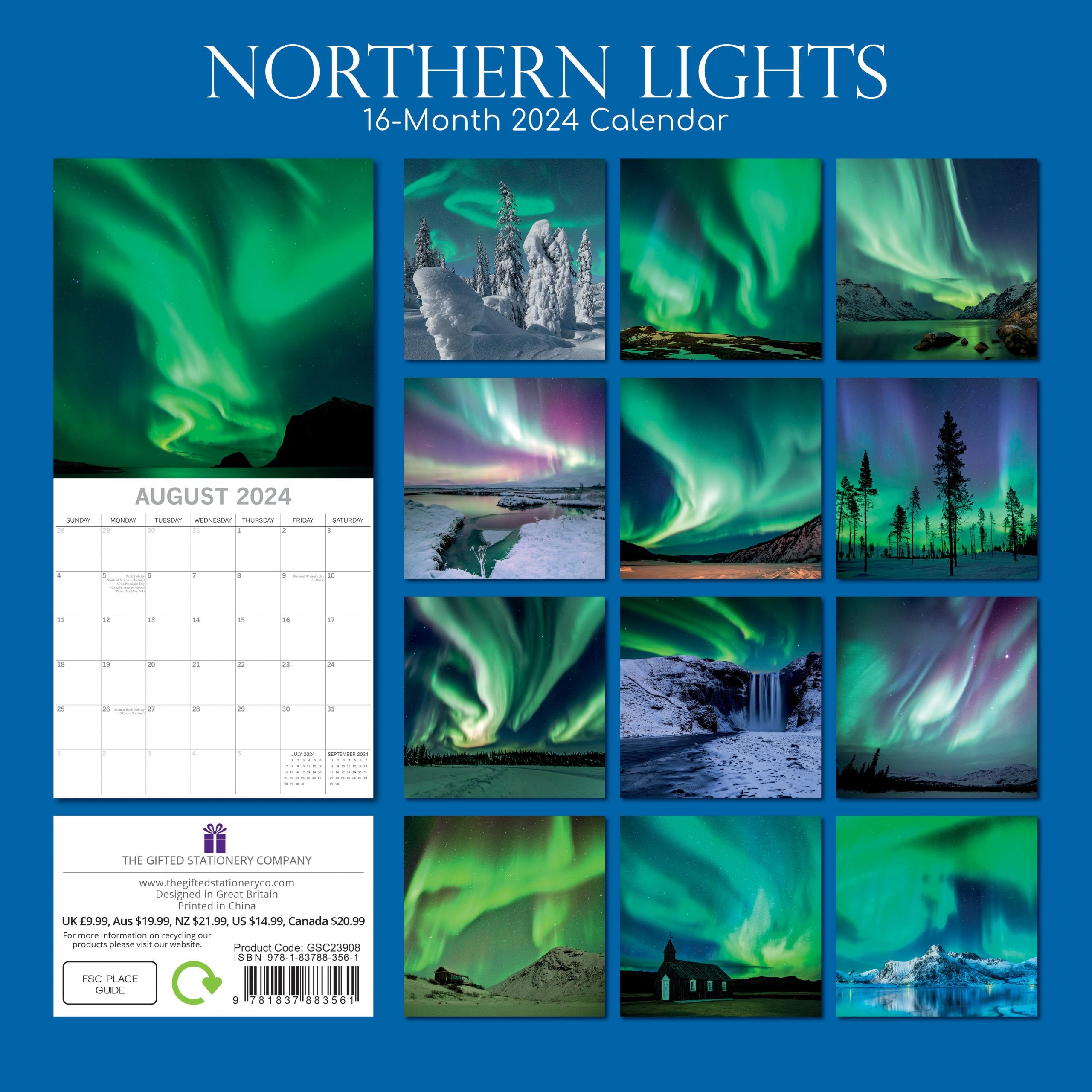 Northern Lights 2024 Square Wall Calendar 16 Month Premium Planner New Year Gift