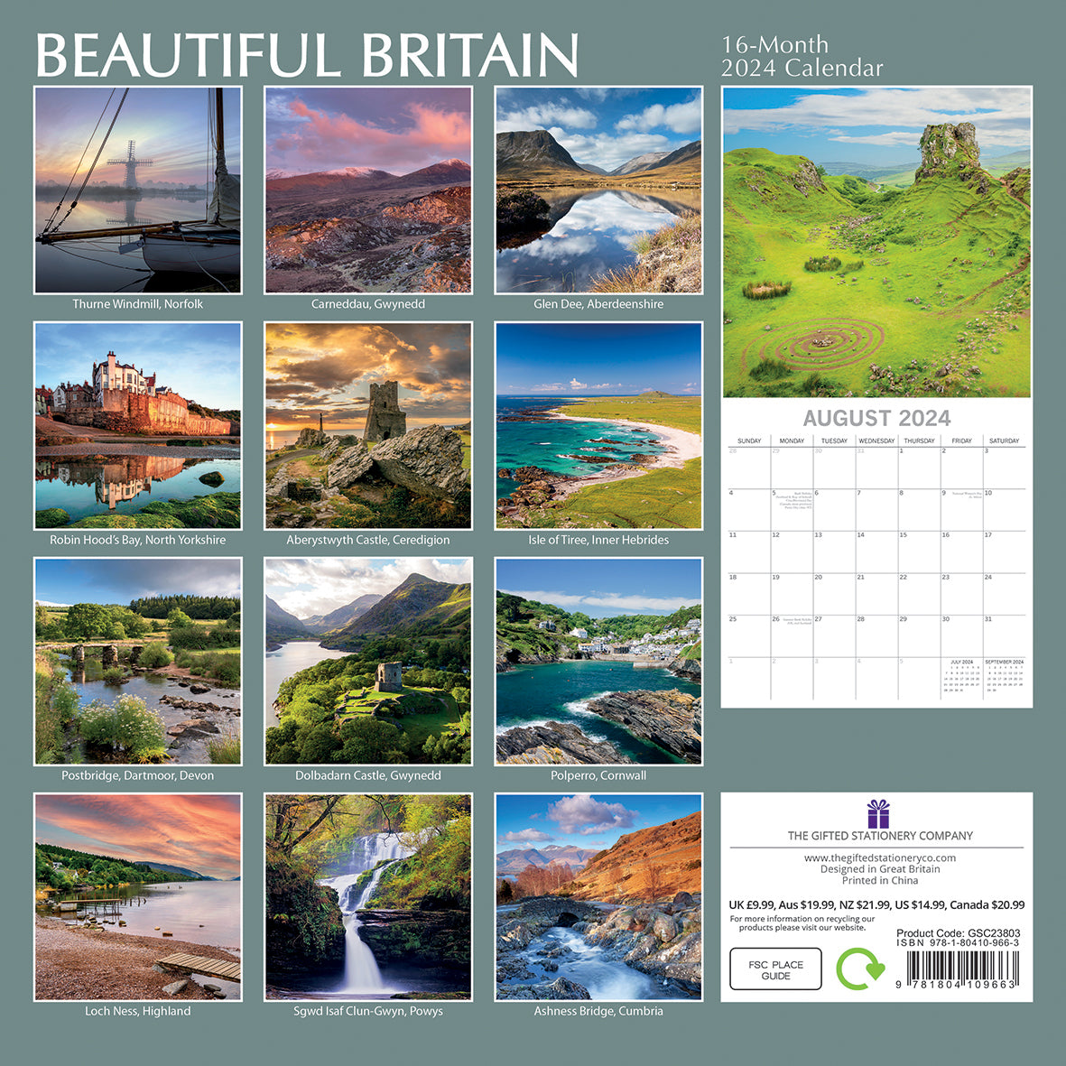 Beautiful Britain - 2024 Square Wall Calendar 16 Months Planner New Year Gift