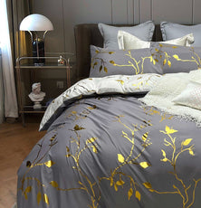 Reversible Design Grey King Size Bed Quilt/Duvet Cover Set