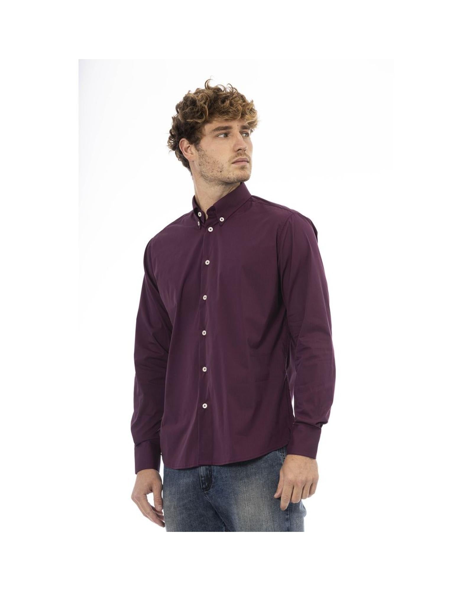 Baldinini Trend Men's Burgundy Cotton Shirt - 2XL