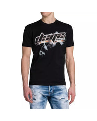 Black Graphic Print Cotton T-Shirt 2XL Men