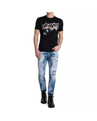 Black Graphic Print Cotton T-Shirt 2XL Men