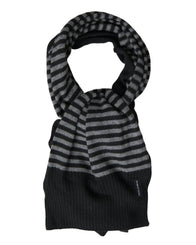 Dolce & Gabbana Men's Black Gray Stripe Wool Neck Wrap Shawl Scarf - One Size