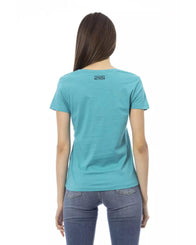 Short Sleeve Round Neck T-shirt with Front Print XL Women