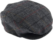 DENTS Abraham Moon Tweed Flat Cap Wool Ivy Hat Driving Cabbie Quilted 1-3038 - Charcoal - Large