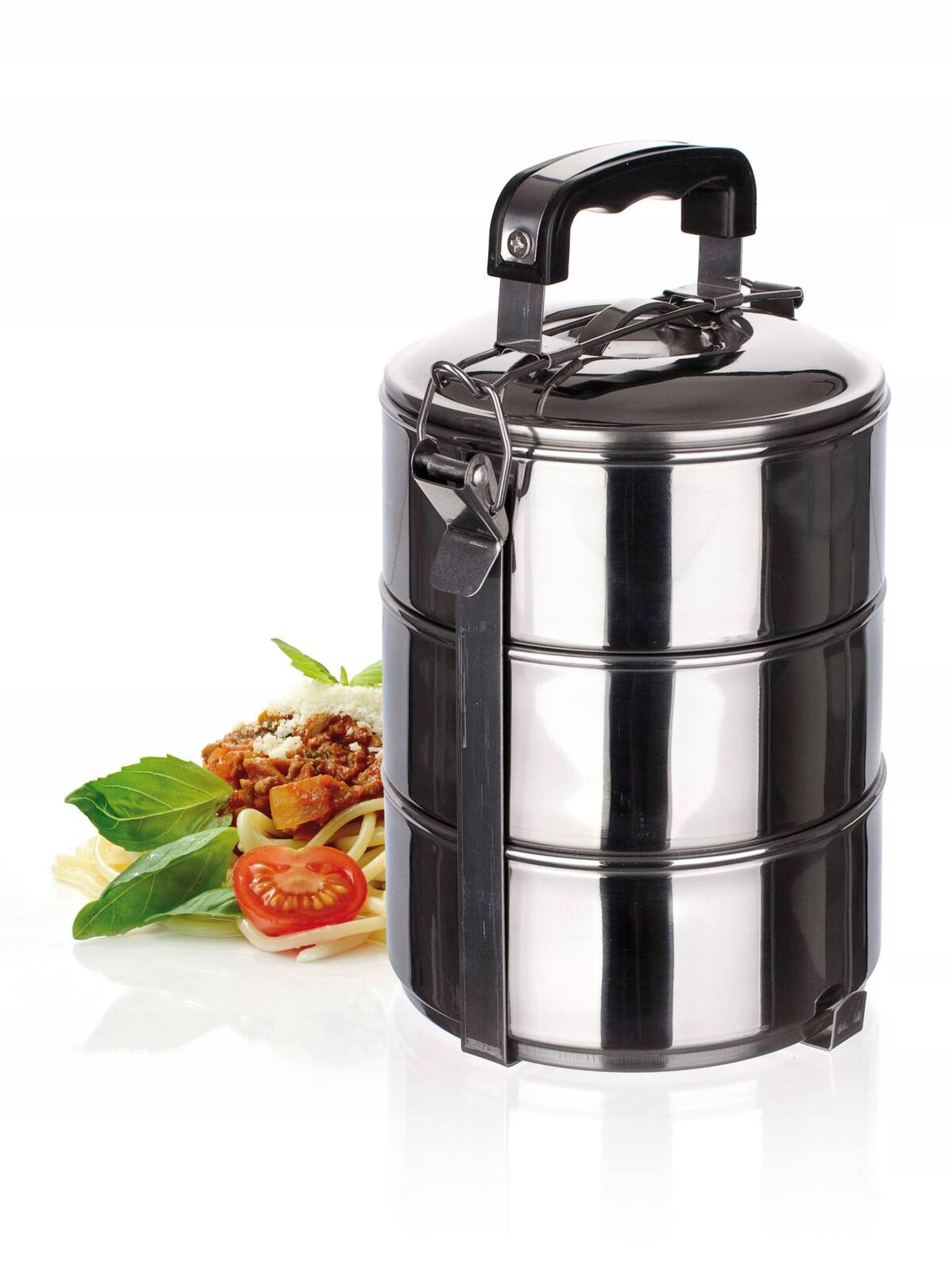 Stackable 3-Tier Stainless Steel Lunch Bento Box Tiffin - 23cm x 15cm