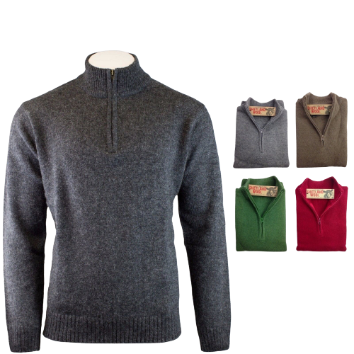 100% SHETLAND WOOL Half Zip Up Knit JUMPER Pullover Mens Sweater Knitted